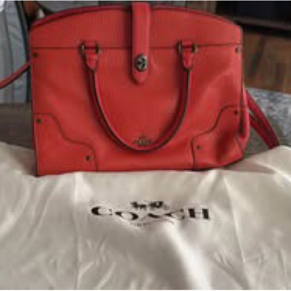 Coach Red Leather Satchel with Structured Design